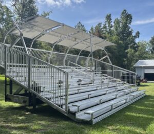32′ long x 10row towable bleachers with integrated Shade Canopy